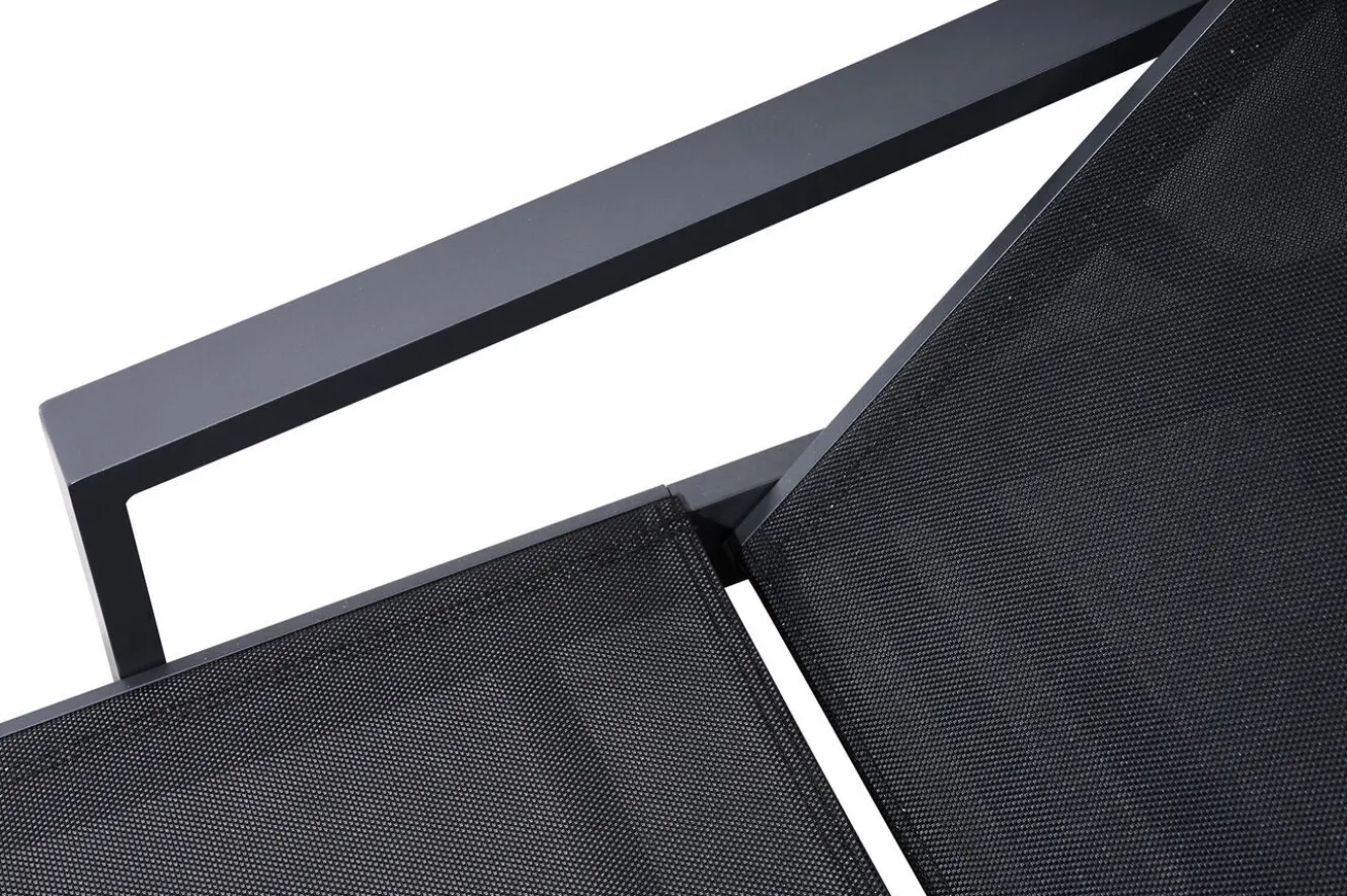 OUTFLEXX Liegen-Set, anthrazit, Aluminium/Textilene/Polyester, Tisch 40 x 40 cm, 2 Auflagen, Rückenlehne verstellbar, mit Rollen