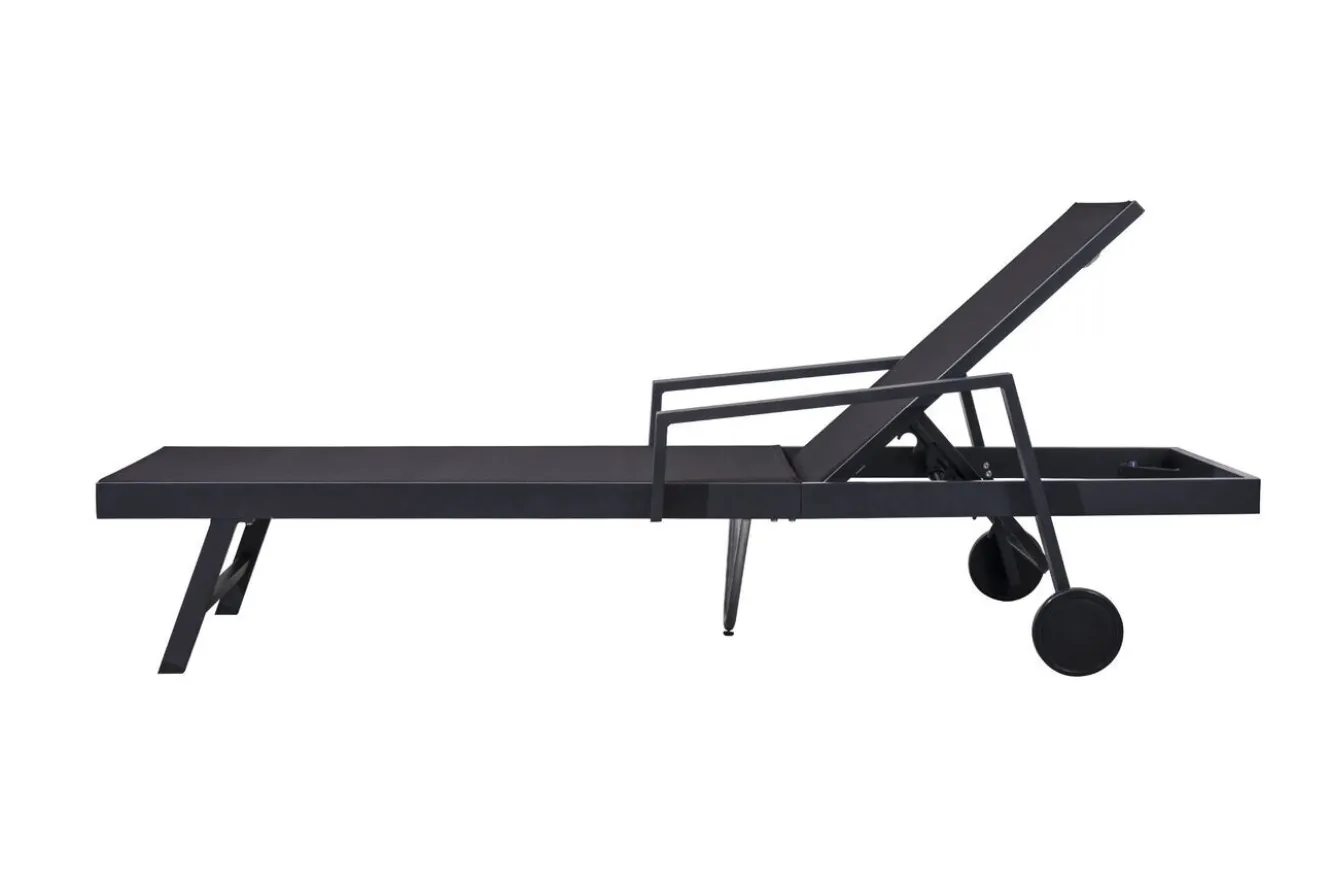 OUTFLEXX Liegen-Set, anthrazit, Aluminium/Textilene/Polyester, Tisch 40 x 40 cm, 2 Auflagen, Rückenlehne verstellbar, mit Rollen