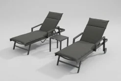OUTFLEXX Liegen-Set, anthrazit, Aluminium/Textilene/Polyester, Tisch 40 x 40 cm, 2 Auflagen, Rückenlehne verstellbar, mit Rollen
