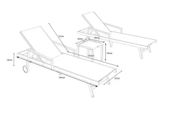 OUTFLEXX Liegen-Set, anthrazit, Aluminium/Textilene/Polyester, Tisch 40 x 40 cm, 2 Auflagen, Rückenlehne verstellbar, mit Rollen