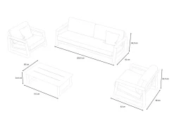 OUTFLEXX Loungegarnitur, 4-teilig, beige/weiß, Alu/Holzimitat, Tisch 110 x 60 cm, inkl. Kissen mit Reißverschluss
