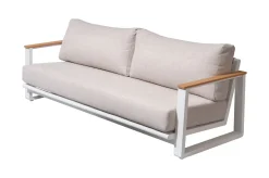 OUTFLEXX Loungegarnitur, 4-teilig, beige/weiß, Alu/Holzimitat, Tisch 110 x 60 cm, inkl. Kissen mit Reißverschluss