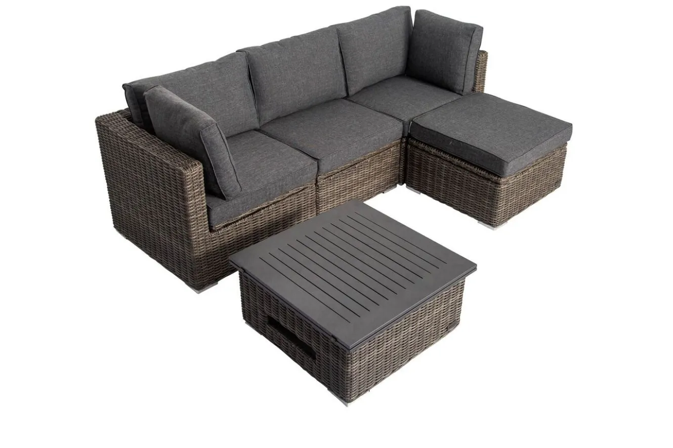 OUTFLEXX Loungetisch höhenverstellbar, grau, Polyrattan, 78/157 x 78 x 40/63 cm