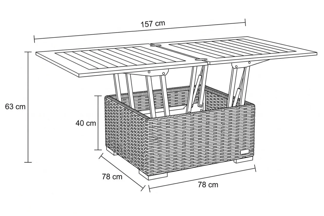OUTFLEXX Loungetisch höhenverstellbar, grau, Polyrattan, 78/157 x 78 x 40/63 cm