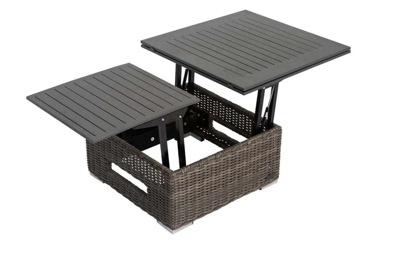 OUTFLEXX Loungetisch höhenverstellbar, grau, Polyrattan, 78/157 x 78 x 40/63 cm