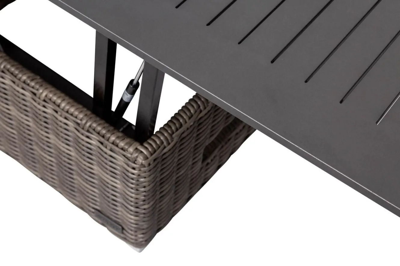 OUTFLEXX Loungetisch höhenverstellbar, grau, Polyrattan, 78/157 x 78 x 40/63 cm