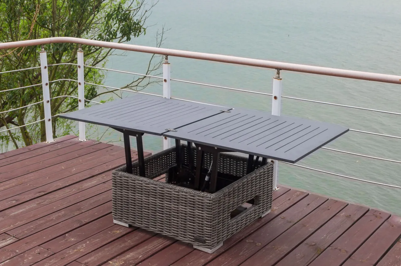 OUTFLEXX Loungetisch höhenverstellbar, grau, Polyrattan, 78/157 x 78 x 40/63 cm