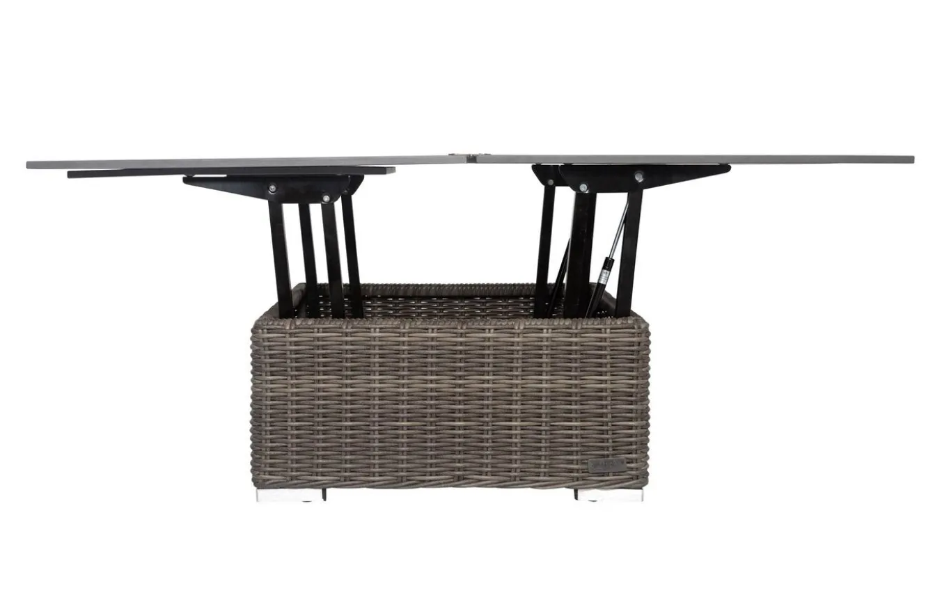 OUTFLEXX Loungetisch höhenverstellbar, grau, Polyrattan, 78/157 x 78 x 40/63 cm