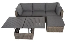 OUTFLEXX Loungetisch höhenverstellbar, grau, Polyrattan, 78/157 x 78 x 40/63 cm