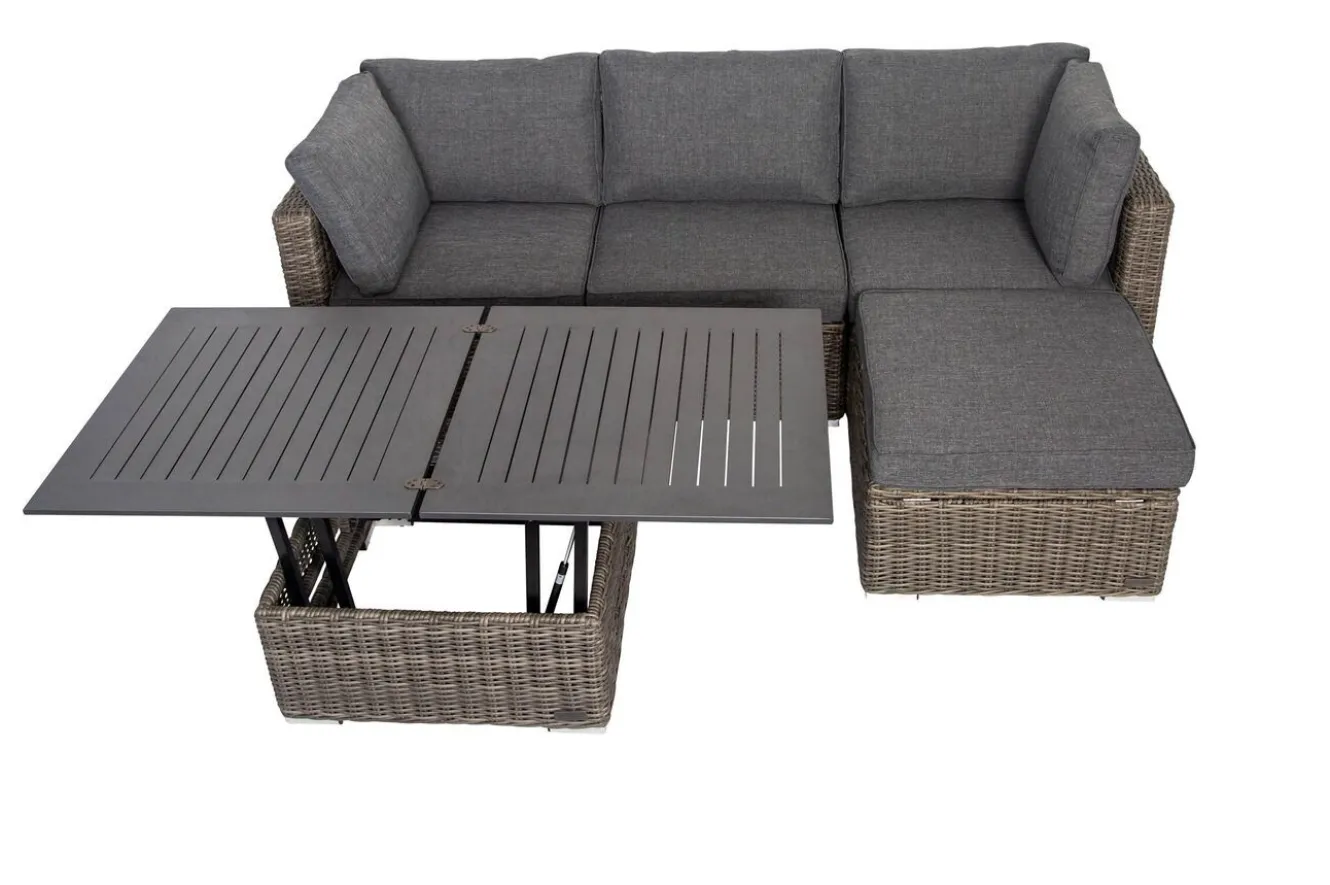 OUTFLEXX Loungetisch höhenverstellbar, grau, Polyrattan, 78/157 x 78 x 40/63 cm