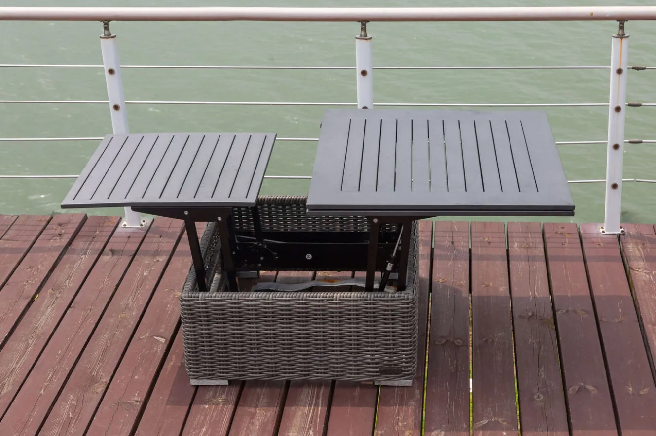 OUTFLEXX Loungetisch höhenverstellbar, grau, Polyrattan, 78/157 x 78 x 40/63 cm