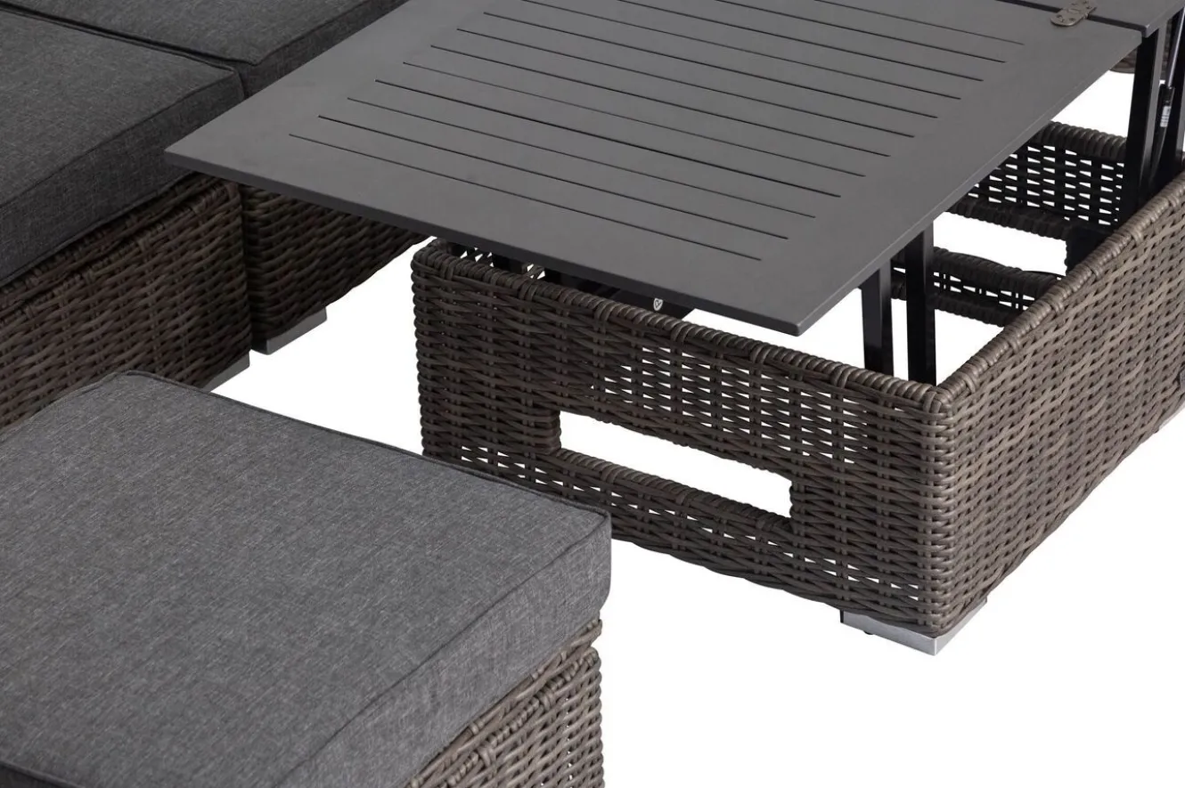 OUTFLEXX Loungetisch höhenverstellbar, grau, Polyrattan, 78/157 x 78 x 40/63 cm