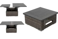 OUTFLEXX Loungetisch höhenverstellbar, grau, Polyrattan, 78/157 x 78 x 40/63 cm