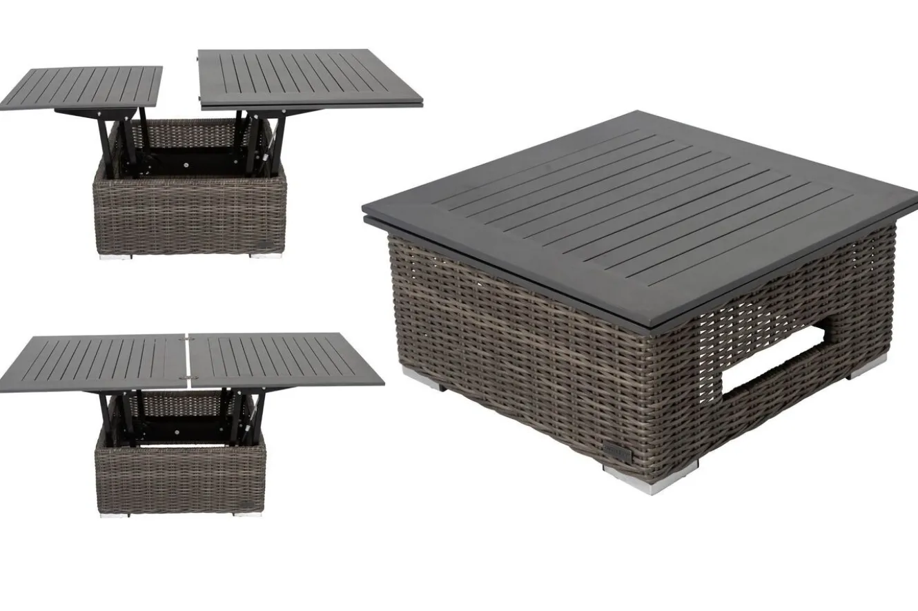 OUTFLEXX Loungetisch höhenverstellbar, grau, Polyrattan, 78/157 x 78 x 40/63 cm