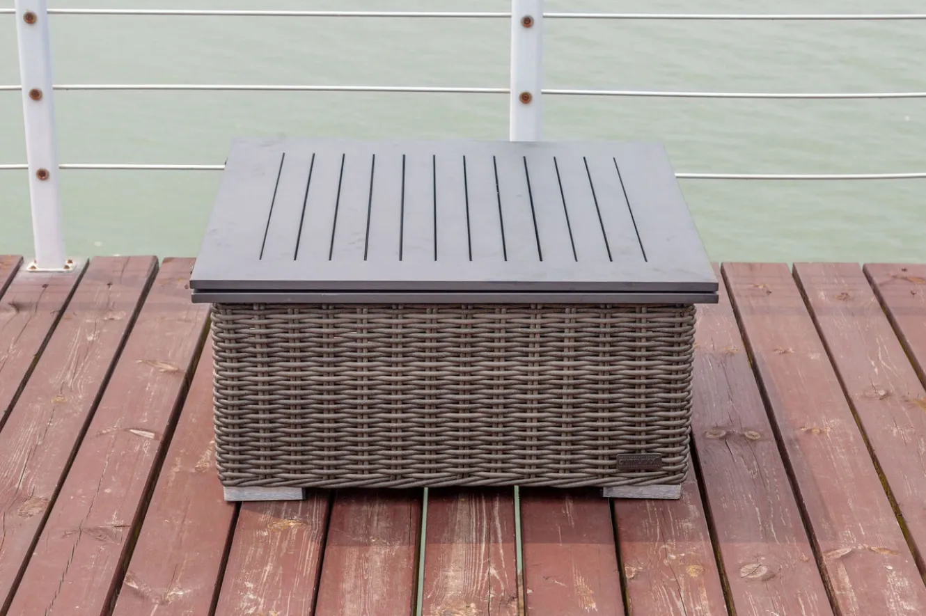 OUTFLEXX Loungetisch höhenverstellbar, grau, Polyrattan, 78/157 x 78 x 40/63 cm