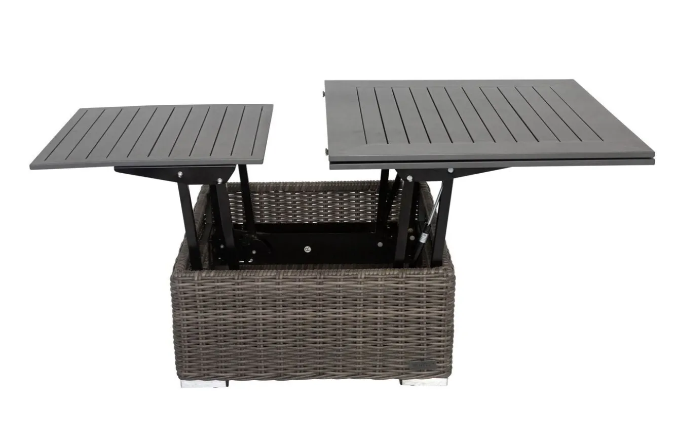 OUTFLEXX Loungetisch höhenverstellbar, grau, Polyrattan, 78/157 x 78 x 40/63 cm