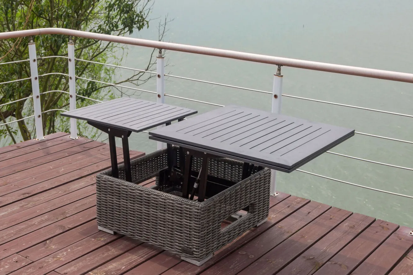 OUTFLEXX Loungetisch höhenverstellbar, grau, Polyrattan, 78/157 x 78 x 40/63 cm