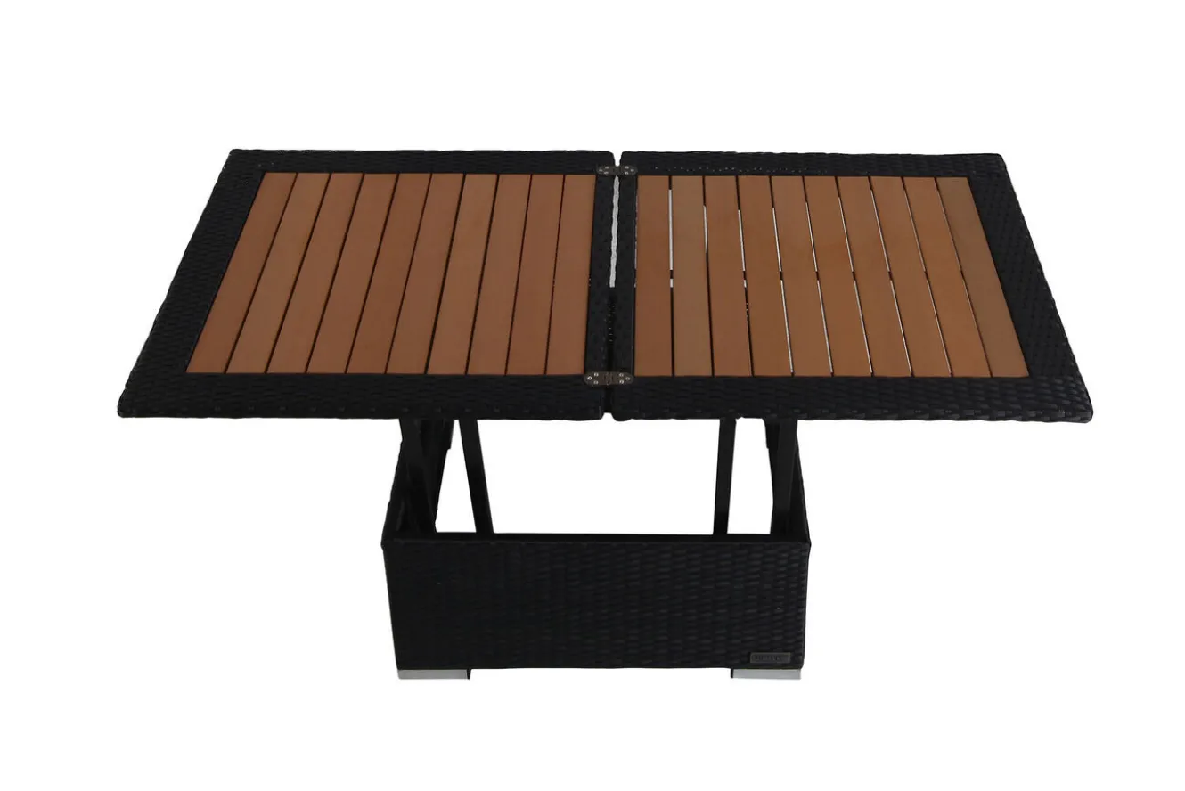 OUTFLEXX Loungetisch höhenverstellbar, schwarz, Polyrattan, 75/152x75x40/64,5cm