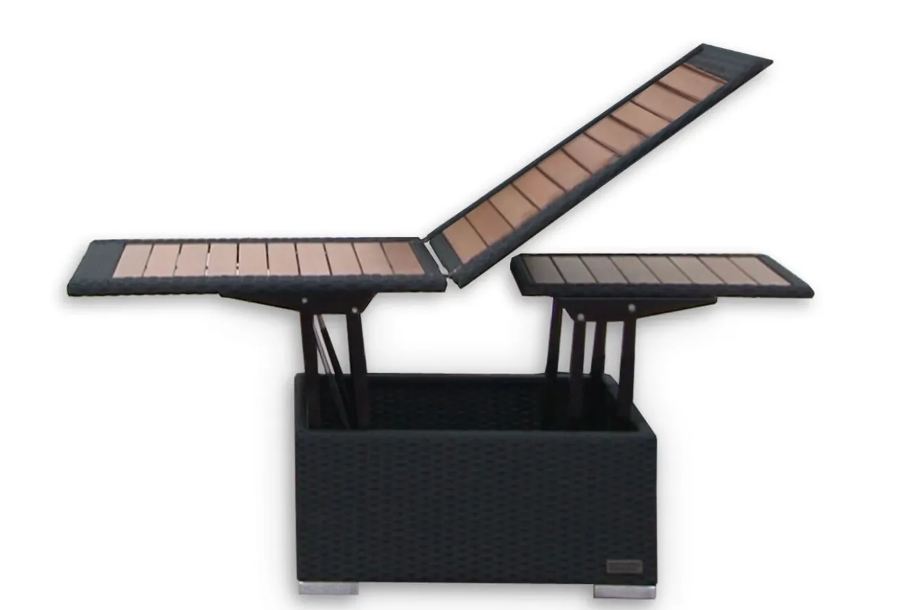 OUTFLEXX Loungetisch höhenverstellbar, schwarz, Polyrattan, 75/152x75x40/64,5cm
