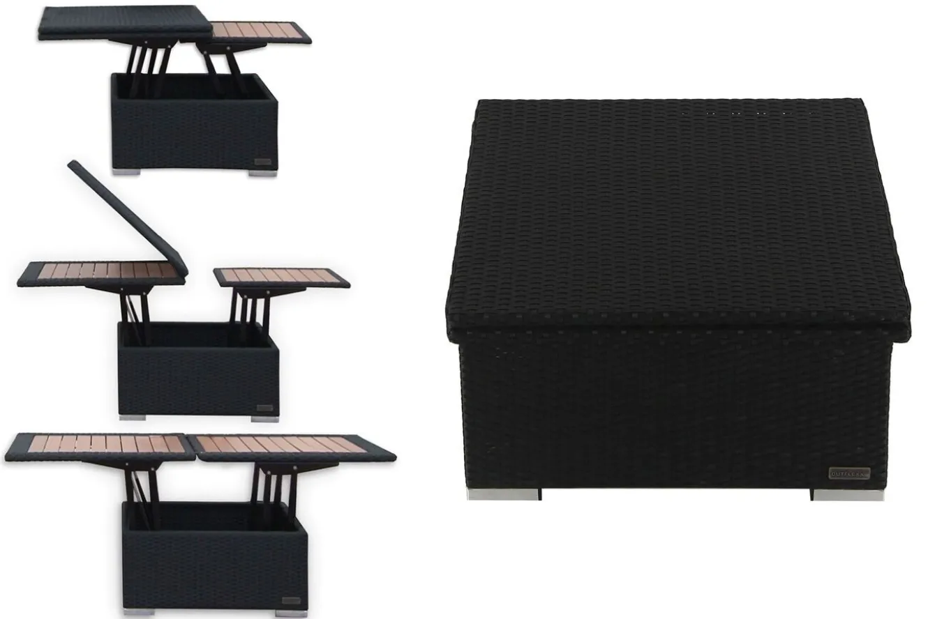 OUTFLEXX Loungetisch höhenverstellbar, schwarz, Polyrattan, 75/152x75x40/64,5cm