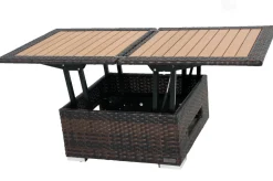 OUTFLEXX Loungetisch höhenverstellbar, braun-marmoriert, Polyrattan, 75/152x75x40/64,5cm