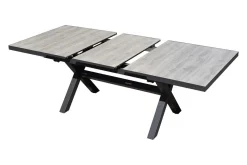 OUTFLEXX Louvra Ausziehtisch, anthrazit/Holzoptik, Alu/Keramik, 160/210x100,5cm, Tischplatte aus Keramikfliesen