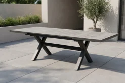 OUTFLEXX Louvra Ausziehtisch, anthrazit/Holzoptik, Alu/Keramik, 160/210x100,5cm, Tischplatte aus Keramikfliesen