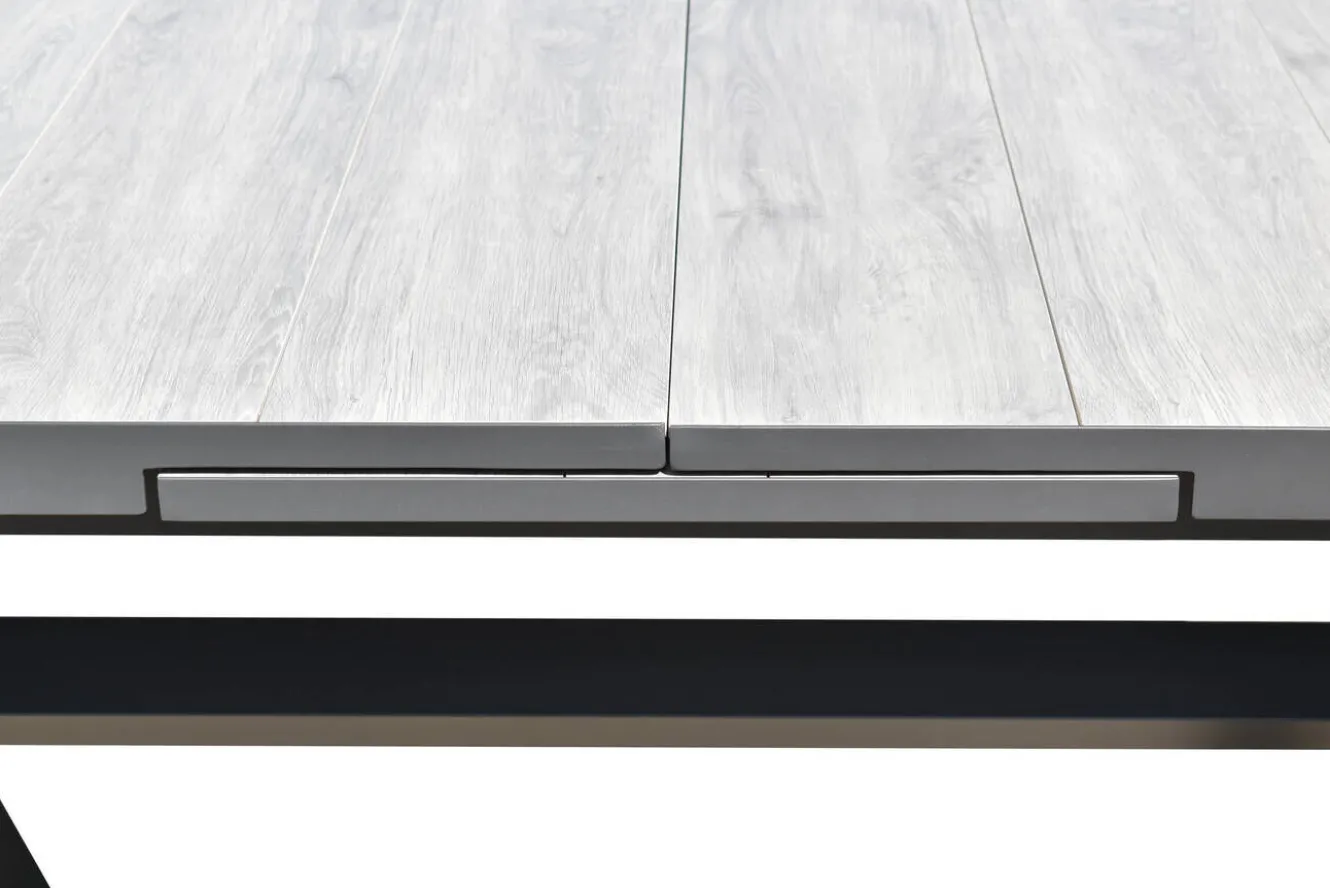 OUTFLEXX Louvra Ausziehtisch, anthrazit/Holzoptik, Alu/Keramik, 160/210x100,5cm, Tischplatte aus Keramikfliesen