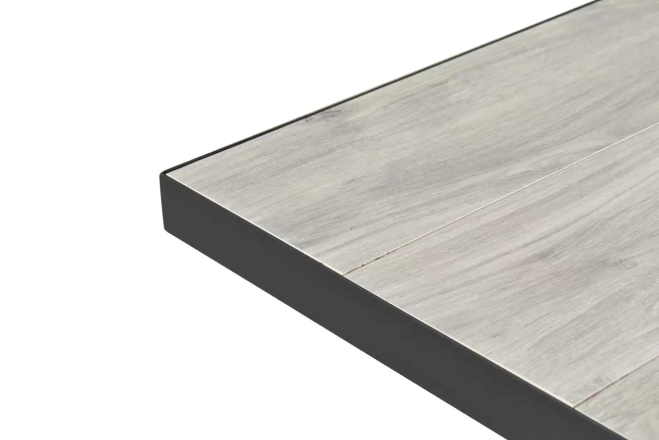 OUTFLEXX Louvra Ausziehtisch, anthrazit/Holzoptik, Alu/Keramik, 160/210x100,5cm, Tischplatte aus Keramikfliesen