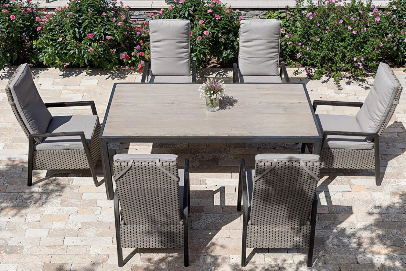 OUTFLEXX Louvra Select/Darwin Gartenessgruppe, anthrazit, Alu/Keramik/Polyrattan, 200 x 100 cm, 6 Diningsessel