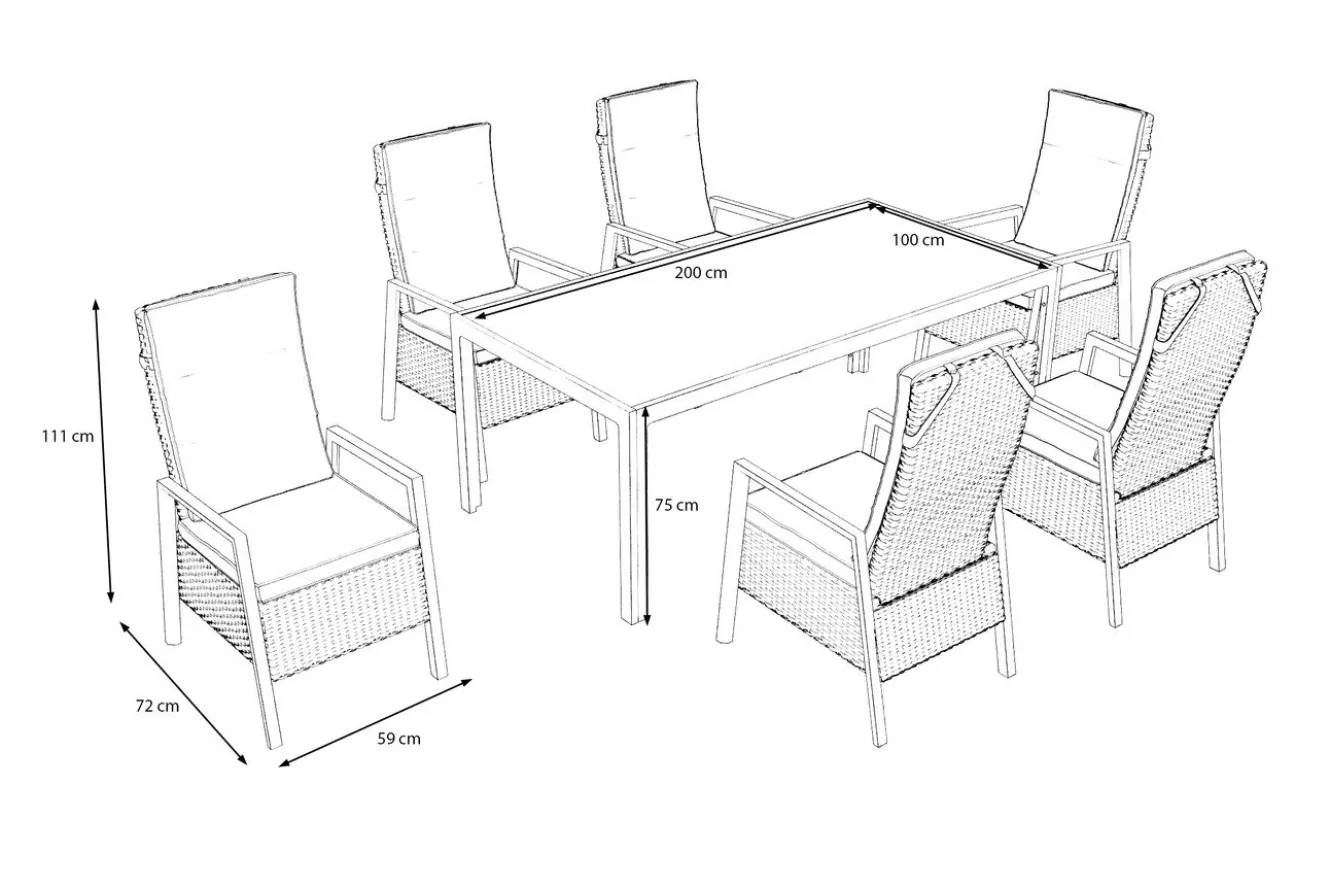 OUTFLEXX Louvra Select/Darwin Gartenessgruppe, anthrazit, Alu/Keramik/Polyrattan, 200 x 100 cm, 6 Diningsessel