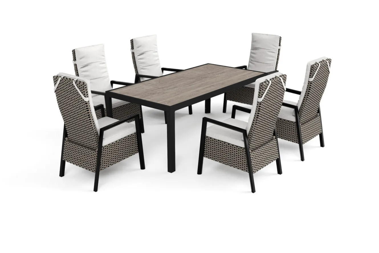 OUTFLEXX Louvra Select/Darwin Gartenessgruppe, anthrazit, Alu/Keramik/Polyrattan, 200 x 100 cm, 6 Diningsessel