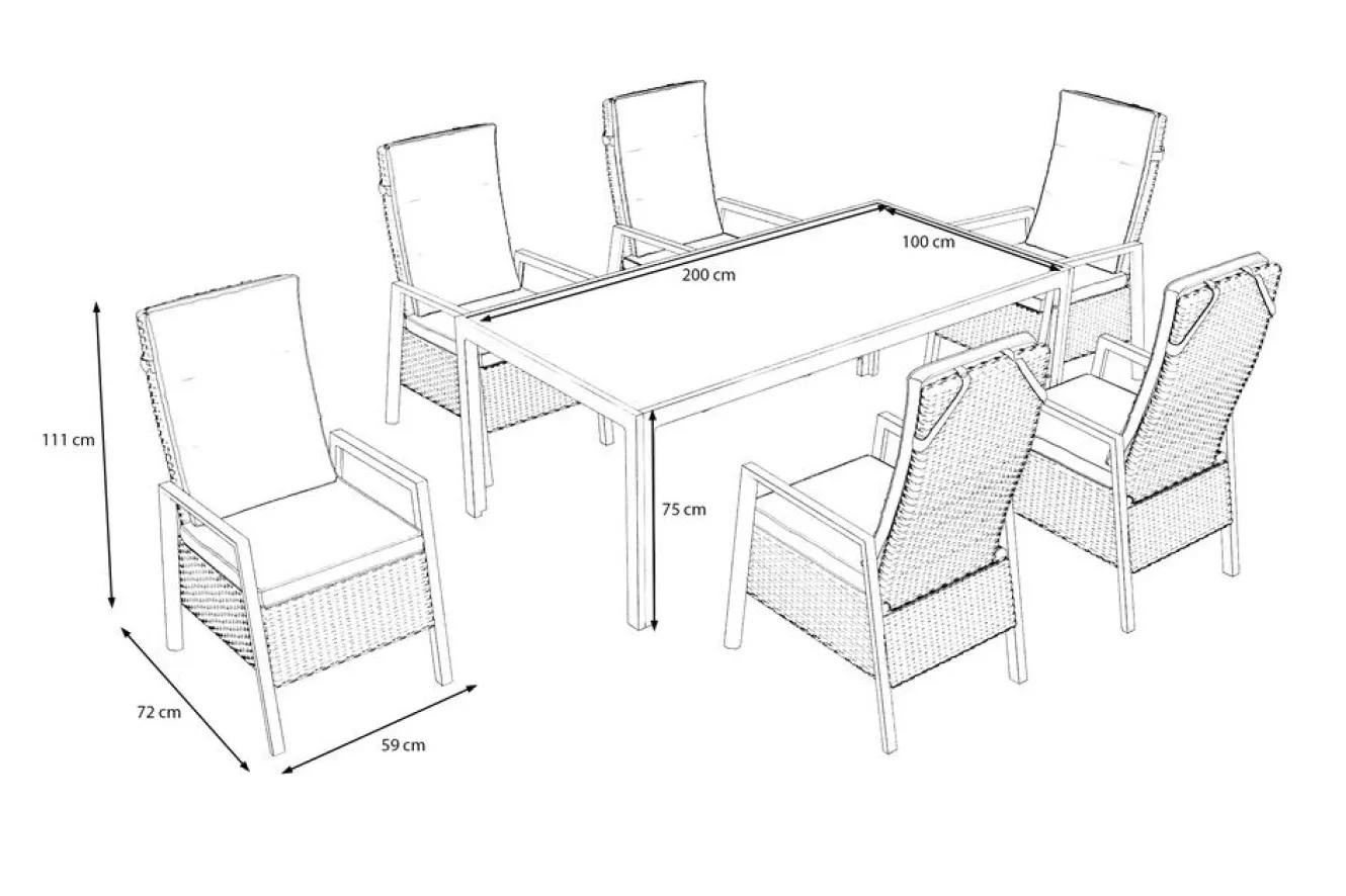 OUTFLEXX Louvra Select/Darwin Gartenessgruppe, anthrazit, Alu/Keramik/Polyrattan, 200 x 100 cm, 6 Diningsessel