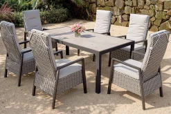 OUTFLEXX Louvra Select/Darwin Gartenessgruppe, anthrazit, Alu/Keramik/Polyrattan, 200 x 100 cm, 6 Diningsessel