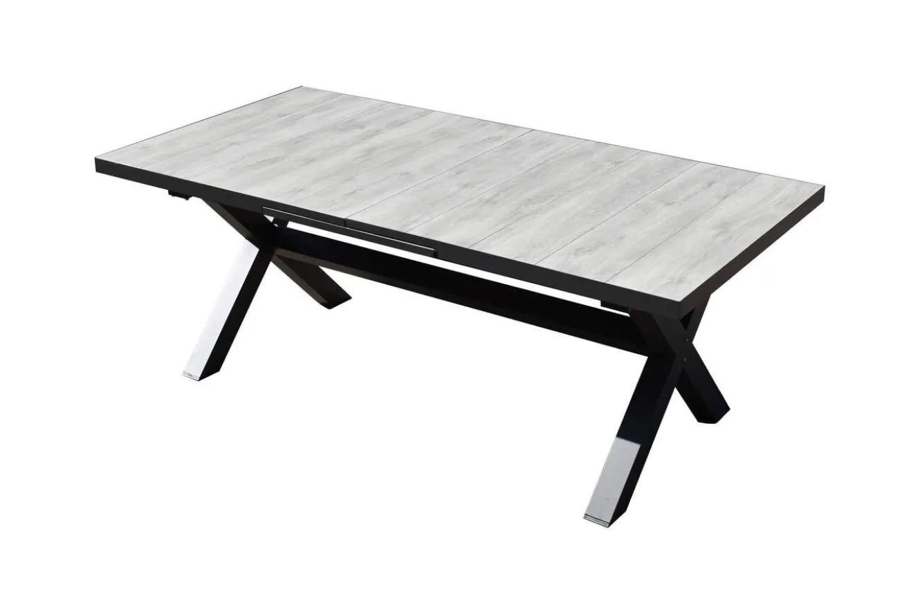 OUTFLEXX Louvra Select Garten-Essgruppe, natur/anthrazit, Polyrattan/Alu, Tisch 200/260 x 100 cm, 6 Sessel