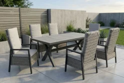 OUTFLEXX Louvra Select Garten-Essgruppe, natur/anthrazit, Polyrattan/Alu, 6 Sessel, Tisch 160/210 x 100 cm