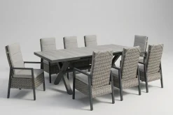 OUTFLEXX Louvra Select Garten-Essgruppe, natur/anthrazit, Polyrattan/Alu, Tisch 200/260 x 100 cm, 8 Sessel