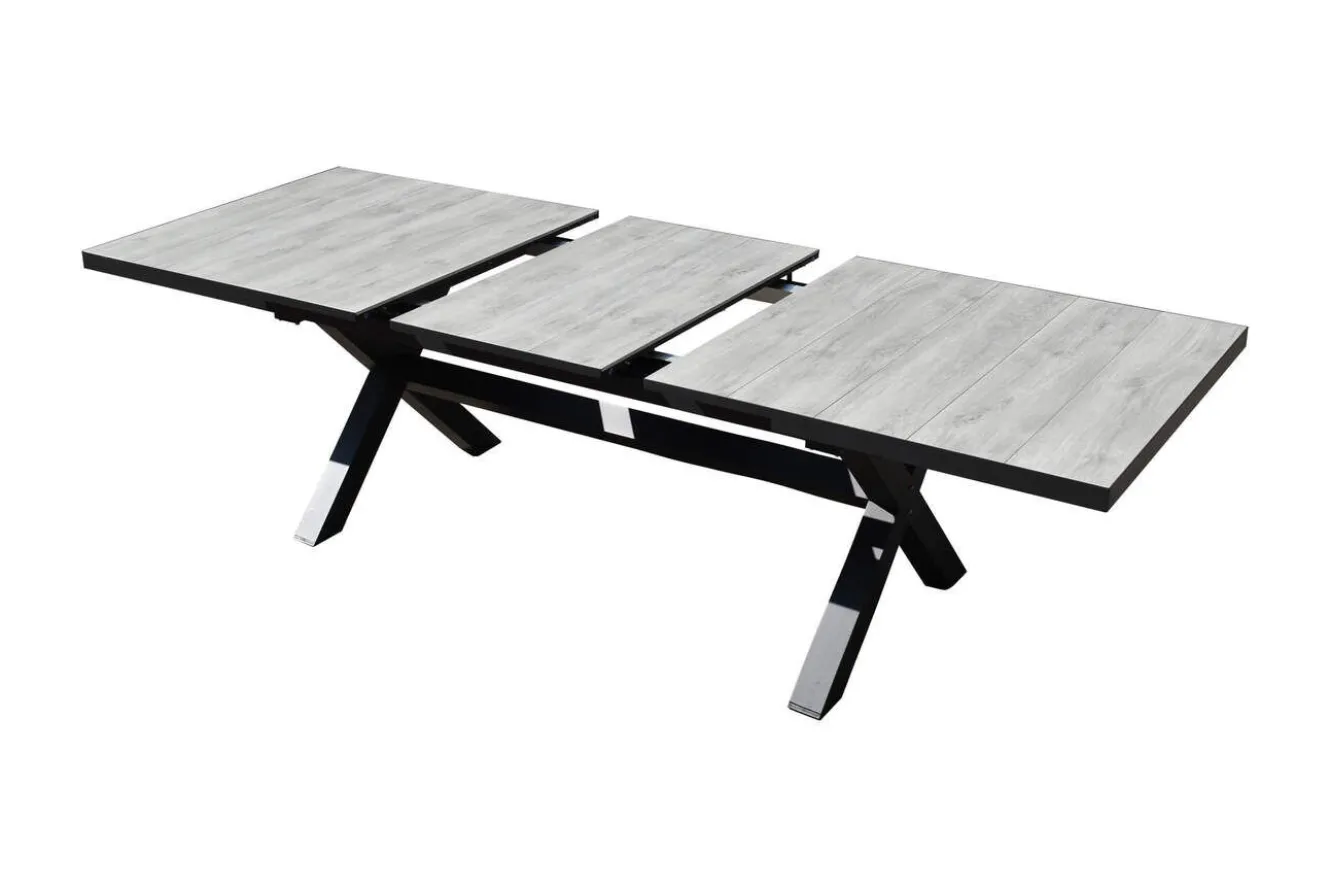 OUTFLEXX Louvra Select Garten-Essgruppe, natur/anthrazit, Polyrattan/Alu, Tisch 200/260 x 100 cm, 8 Sessel