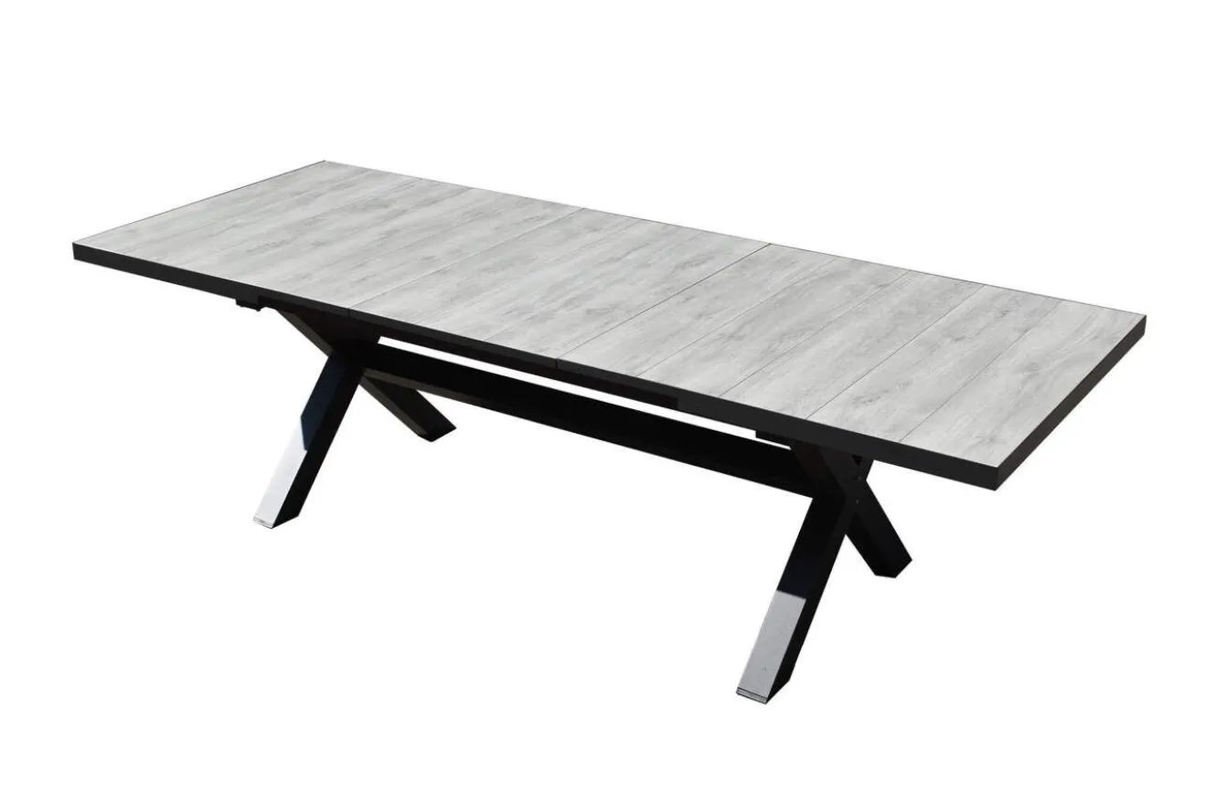 OUTFLEXX Louvra Select Garten-Essgruppe, natur/anthrazit, Polyrattan/Alu, Tisch 200/260 x 100 cm, 8 Sessel