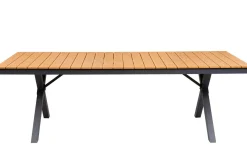 OUTFLEXX Luminara Garten-Essgruppe, anthrazit matt/natur, Alu / Holzimitat, 240 x 100 cm, 6 Klappstühle, Tischplatte mit LED-Beleuchtung