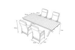OUTFLEXX Luminara Garten-Essgruppe mit LED-Beleuchtung, anthrazit/natur, Aluminium/Polyrattan/Holzimitat, Tisch 240 x 100 cm, 4 Sessel