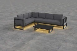 OUTFLEXX Luminara LED-Gartenlounge für 5-6 Personen, anthrazit/dunkelgrau, Alu/Polyester, pulverbeschichtet, beleuchtet