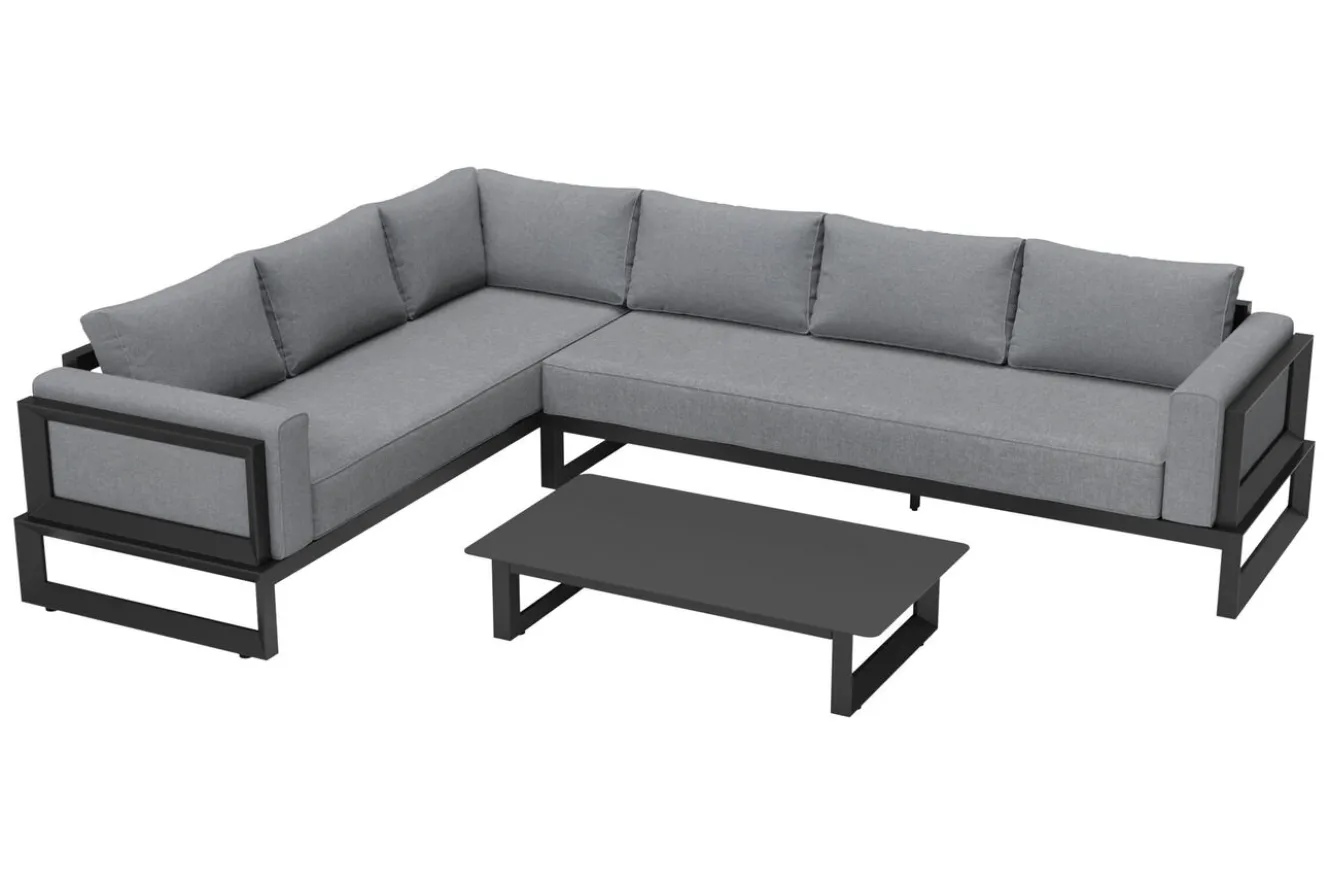 OUTFLEXX Luminara LED-Gartenlounge für 5-6 Personen, anthrazit/dunkelgrau, Alu/Polyester, pulverbeschichtet, beleuchtet