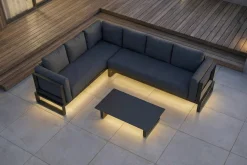 OUTFLEXX Luminara LED-Gartenlounge für 5-6 Personen, anthrazit/dunkelgrau, Alu/Polyester, pulverbeschichtet, beleuchtet