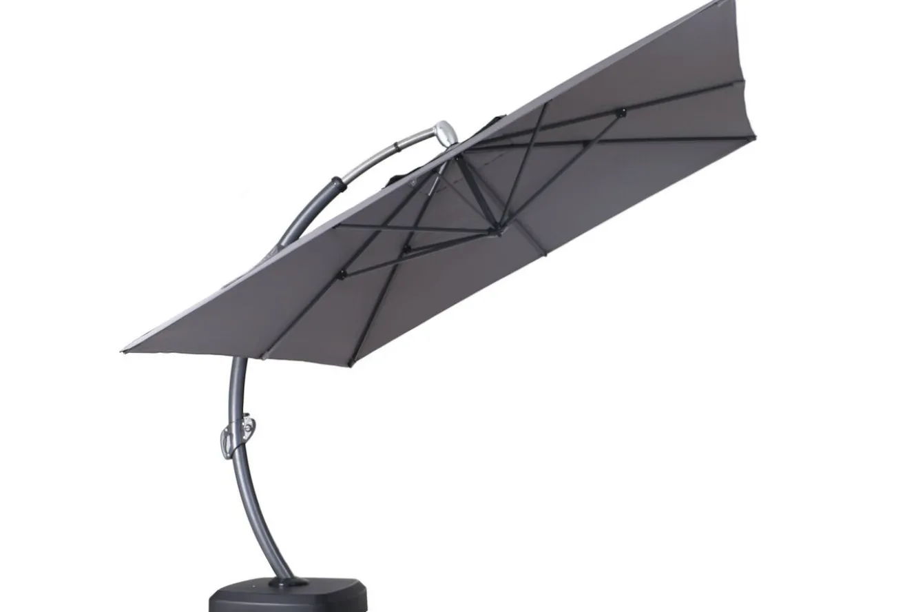 OUTFLEXX Luxus Ampelschirm, anthrazit, Edelstahl/Aluminium, 350 x 350 cm, inkl. Schirmständer und Schutzhülle