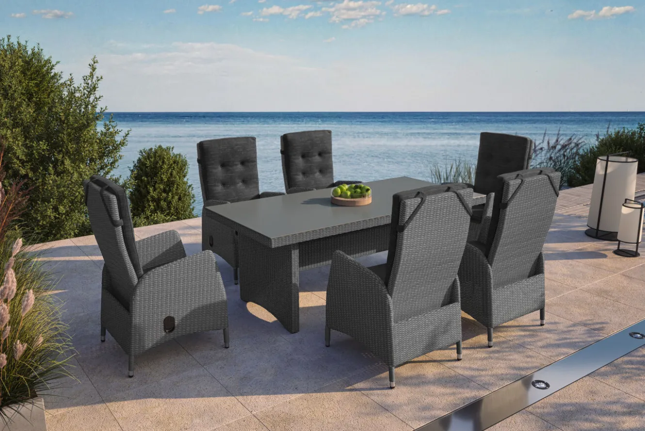 OUTFLEXX Malta Garten-Essgruppe, 6 Personen, inkl. Polster, 200x95cm, Alu/Polyrattan