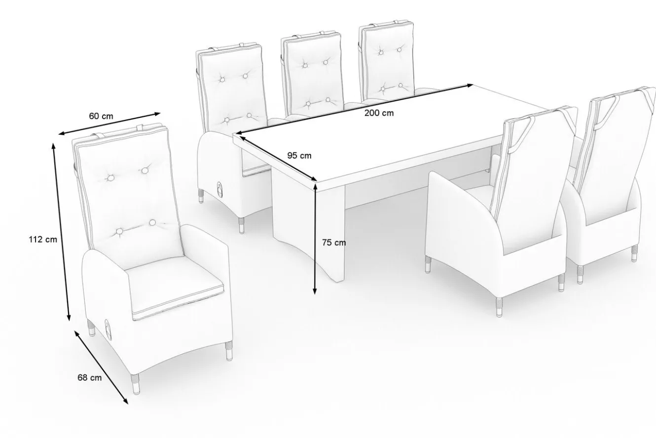 OUTFLEXX Malta Garten-Essgruppe, 6 Personen, inkl. Polster, 200x95cm, Alu/Polyrattan