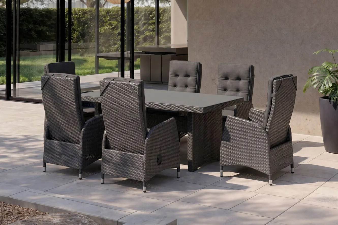 OUTFLEXX Malta Garten-Essgruppe, 6 Personen, inkl. Polster, 200x95cm, Alu/Polyrattan