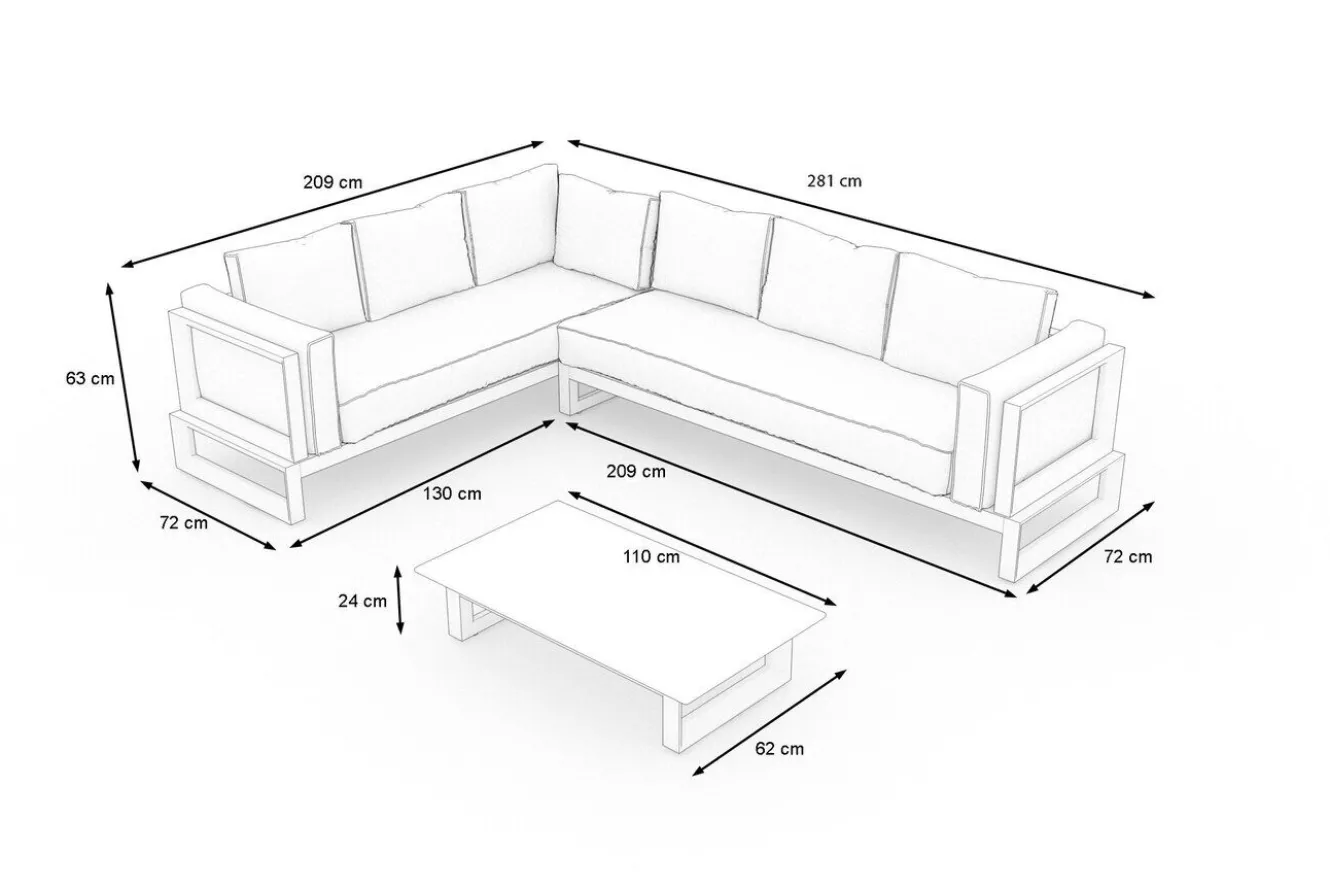 OUTFLEXX Manhattan Garten-Ecklounge, 6 Personen, inkl. Beistelltisch, Aluminium/Polyester