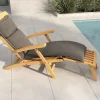 OUTFLEXX Matera Gartenliege, naturbelassen/anthrazit, Teak/Polyester, 165 x 58 cm, klappbar, mit Fußkappen, UV-beständig